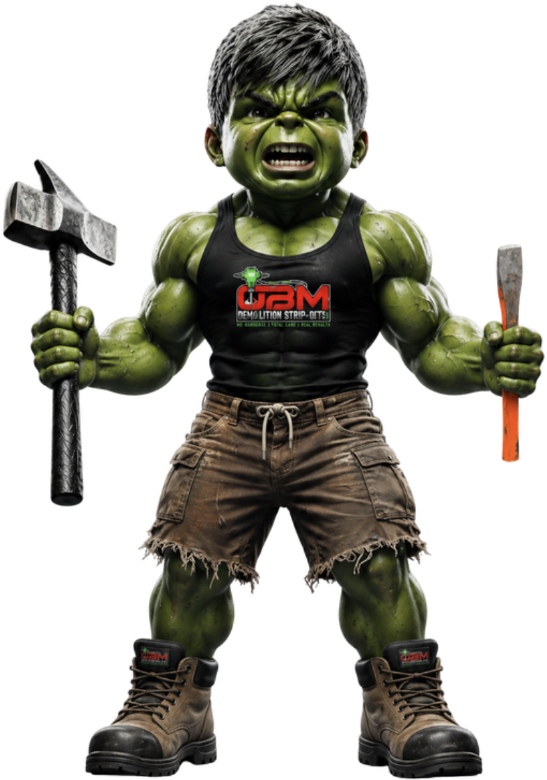 OBM mascot with sledgehammer and chisel